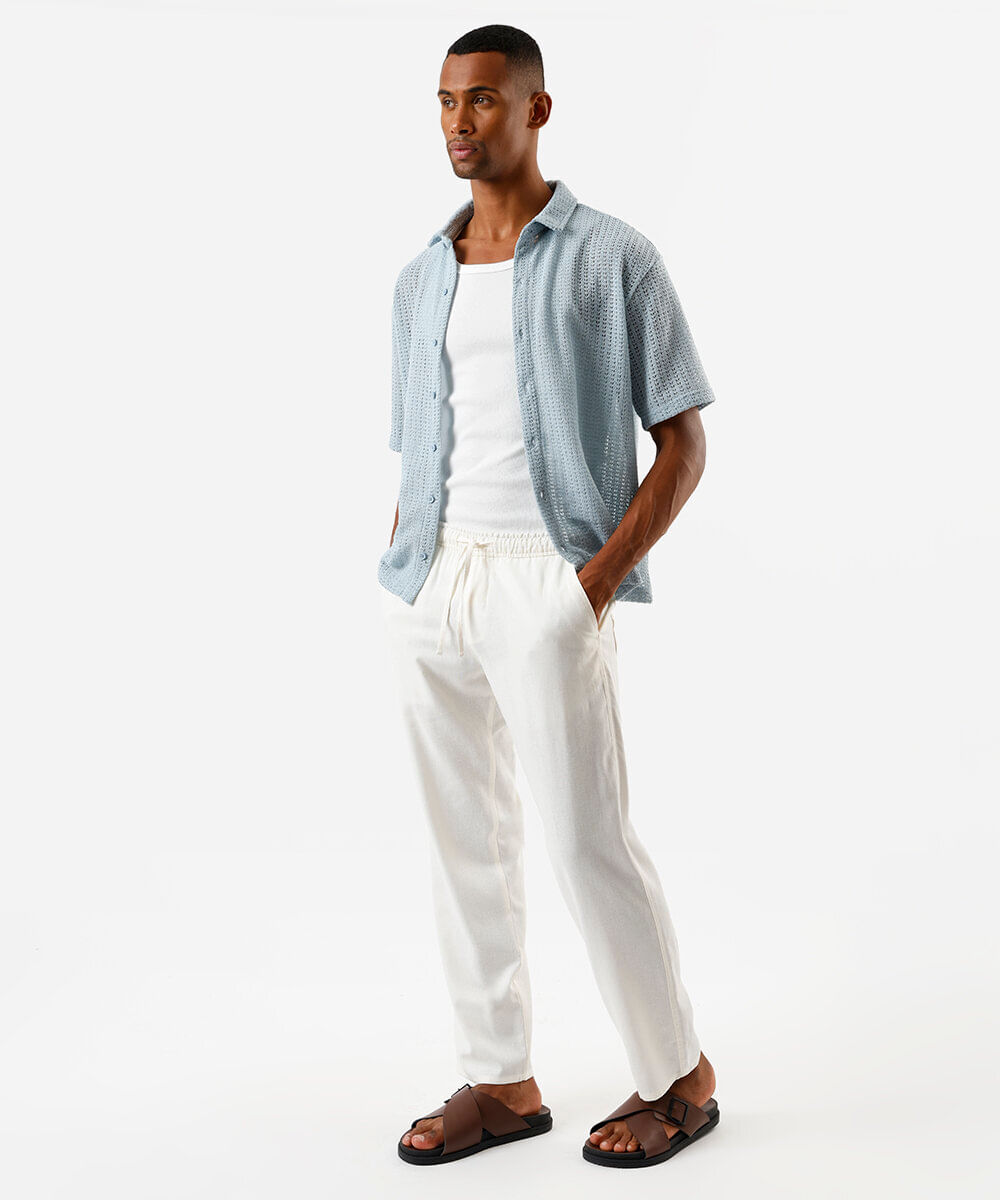 camisa box masculina de tricot texturizada azul
