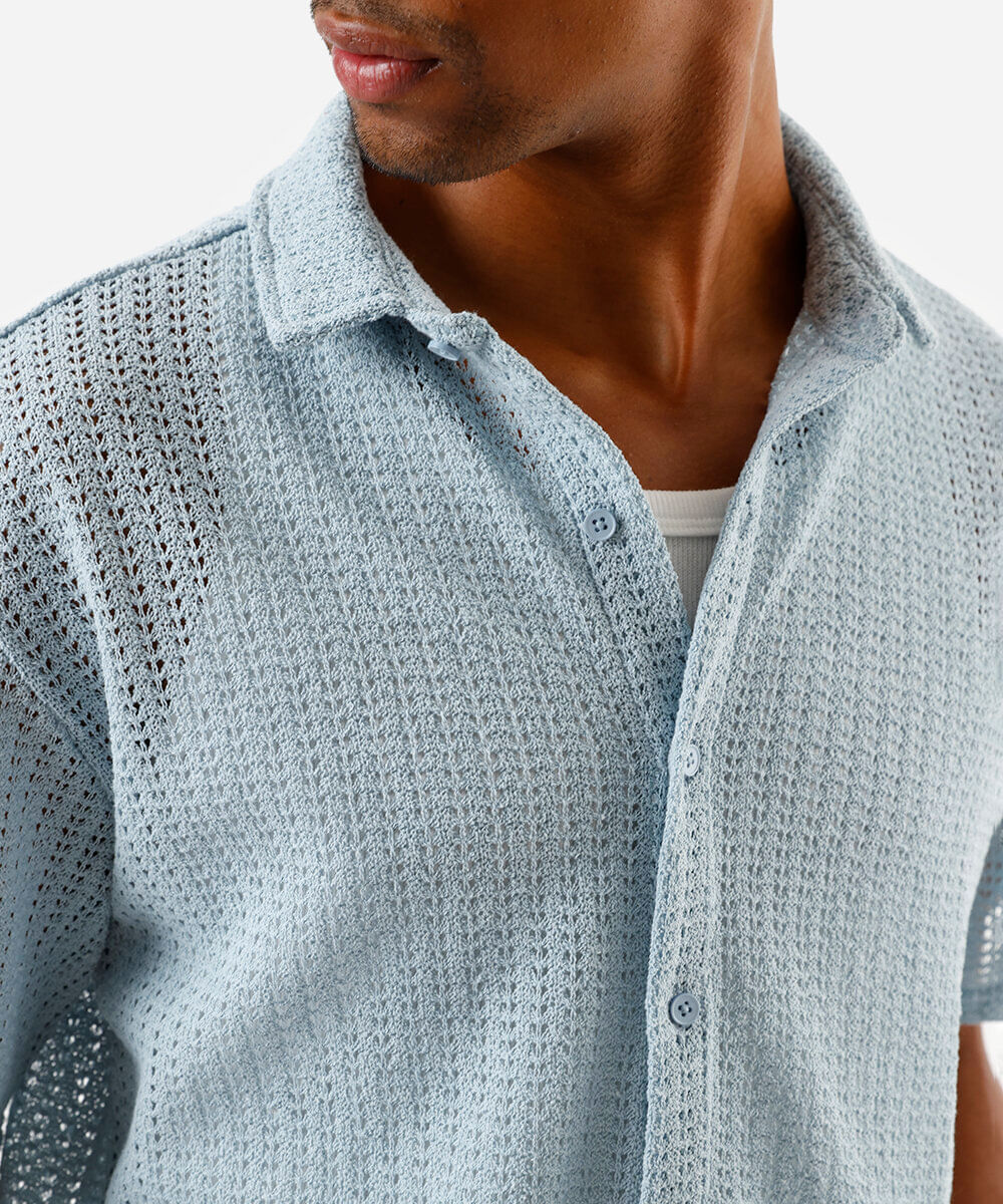 camisa box masculina de tricot texturizada azul
