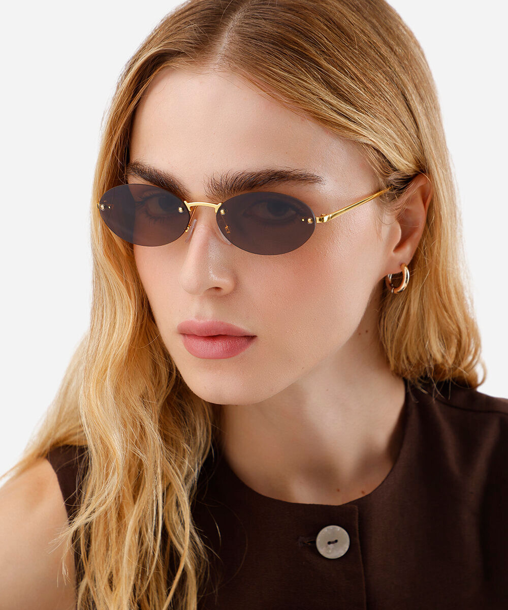 óculos de sol oval sem armação dourado