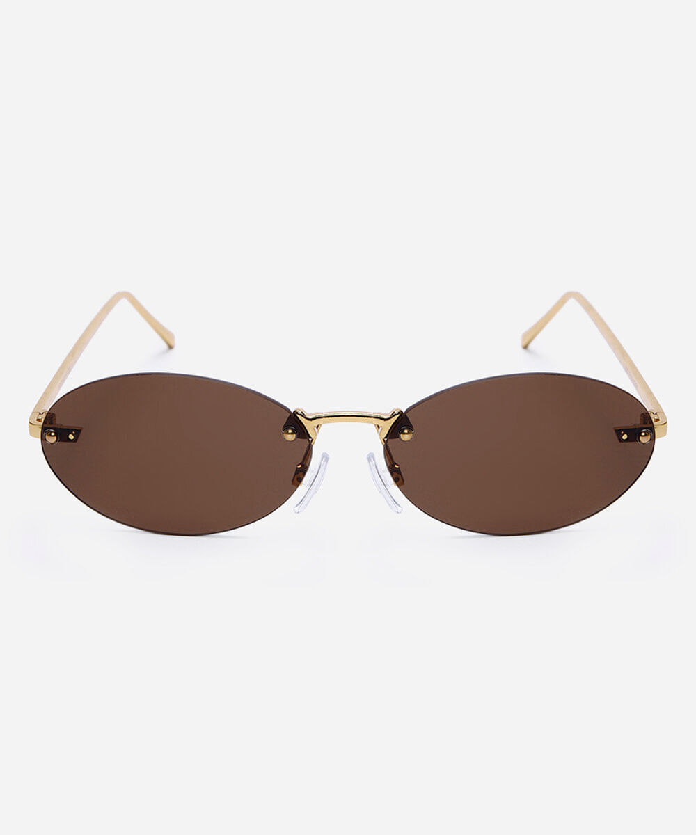 óculos de sol oval sem armação dourado