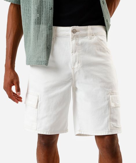 bermuda reta masculina com bolsos cargo off white