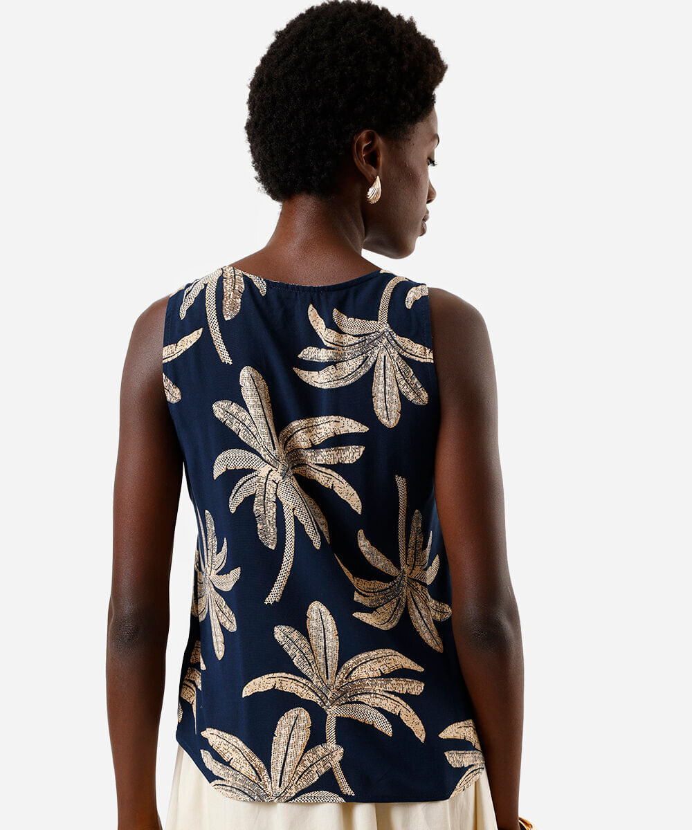 regata feminina de viscose coqueiros azul