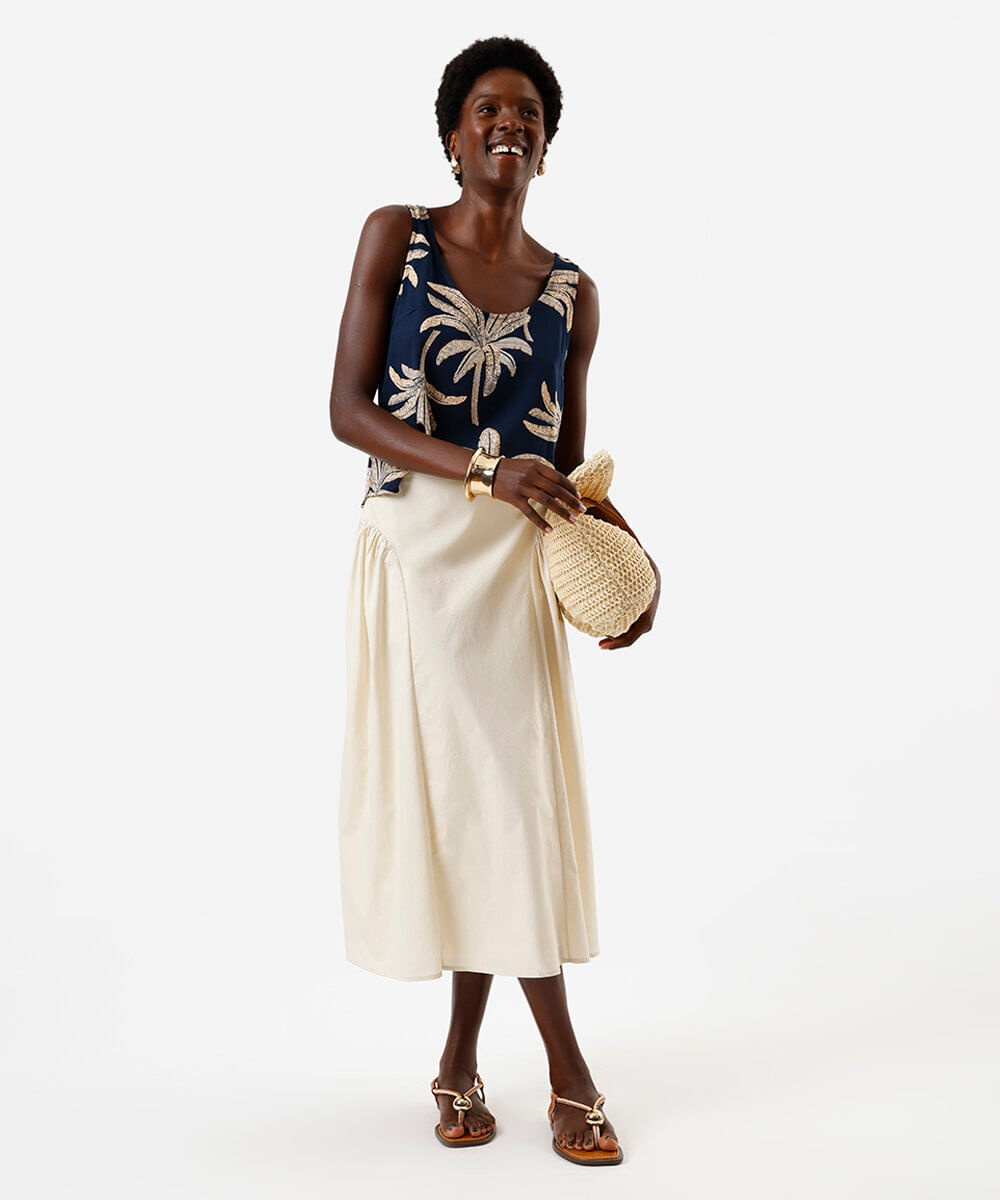 regata feminina de viscose coqueiros azul