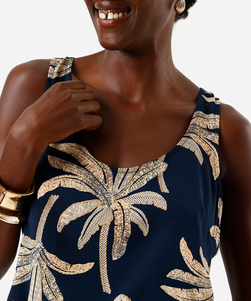 regata feminina de viscose coqueiros azul