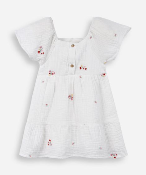 vestido baby manga curta flores off white
