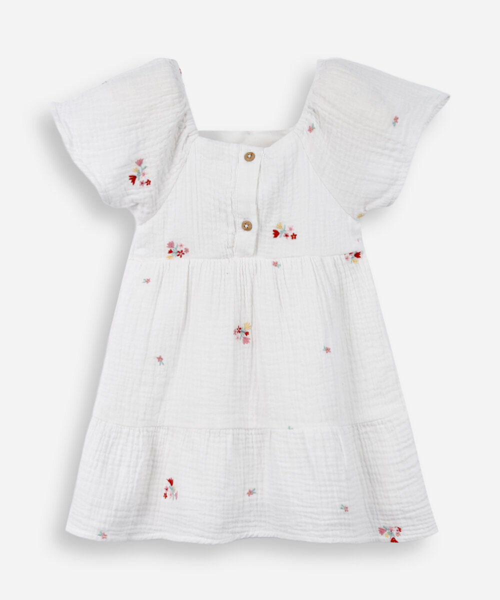 vestido baby manga curta flores off white