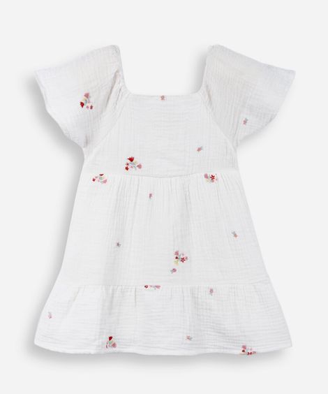 vestido baby manga curta flores off white