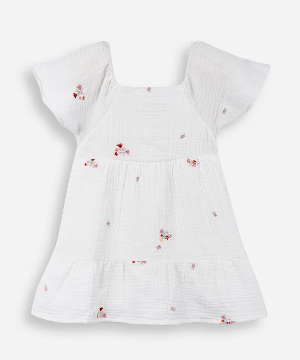 vestido baby manga curta flores off white
