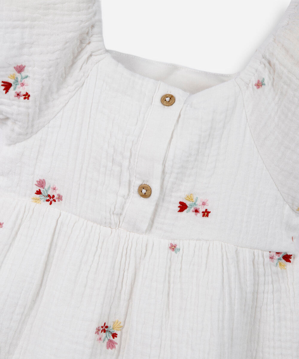 vestido baby manga curta flores off white
