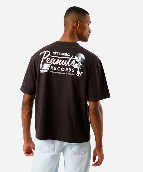 camiseta masculina box fit peanuts records marrom