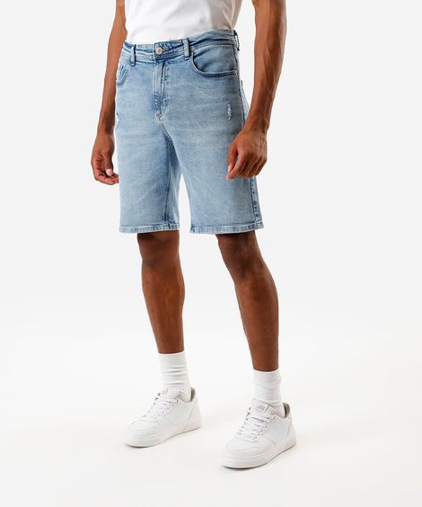 bermuda masculina jeans reta azul