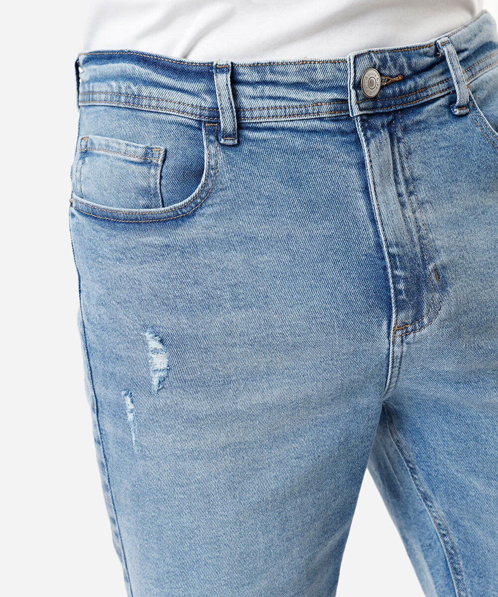 bermuda masculina jeans reta azul