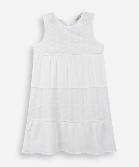 vestido midi infantil tule bordado off white