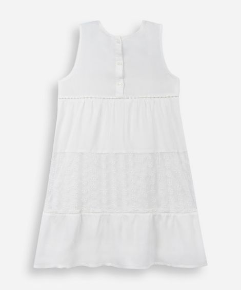 vestido midi infantil tule bordado off white