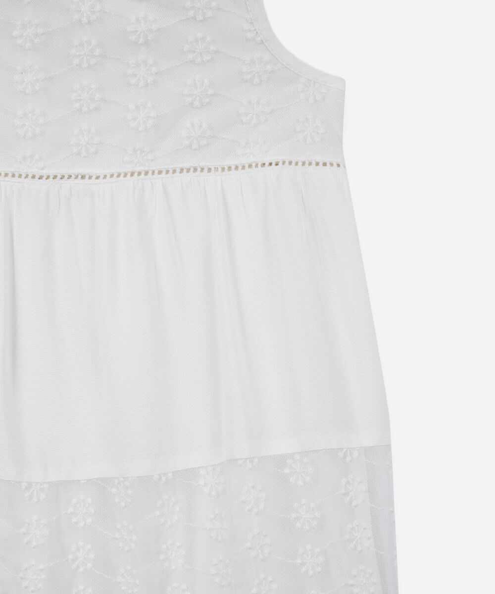 vestido midi infantil tule bordado off white