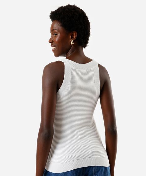regata halterneck feminina de tricot texturizada off white