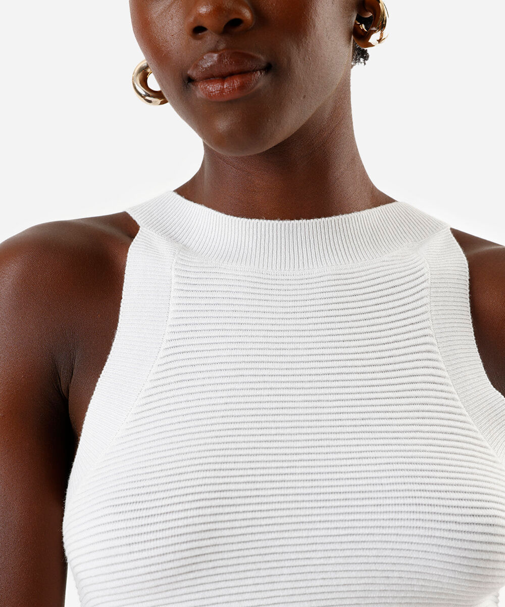 regata halterneck feminina de tricot texturizada off white