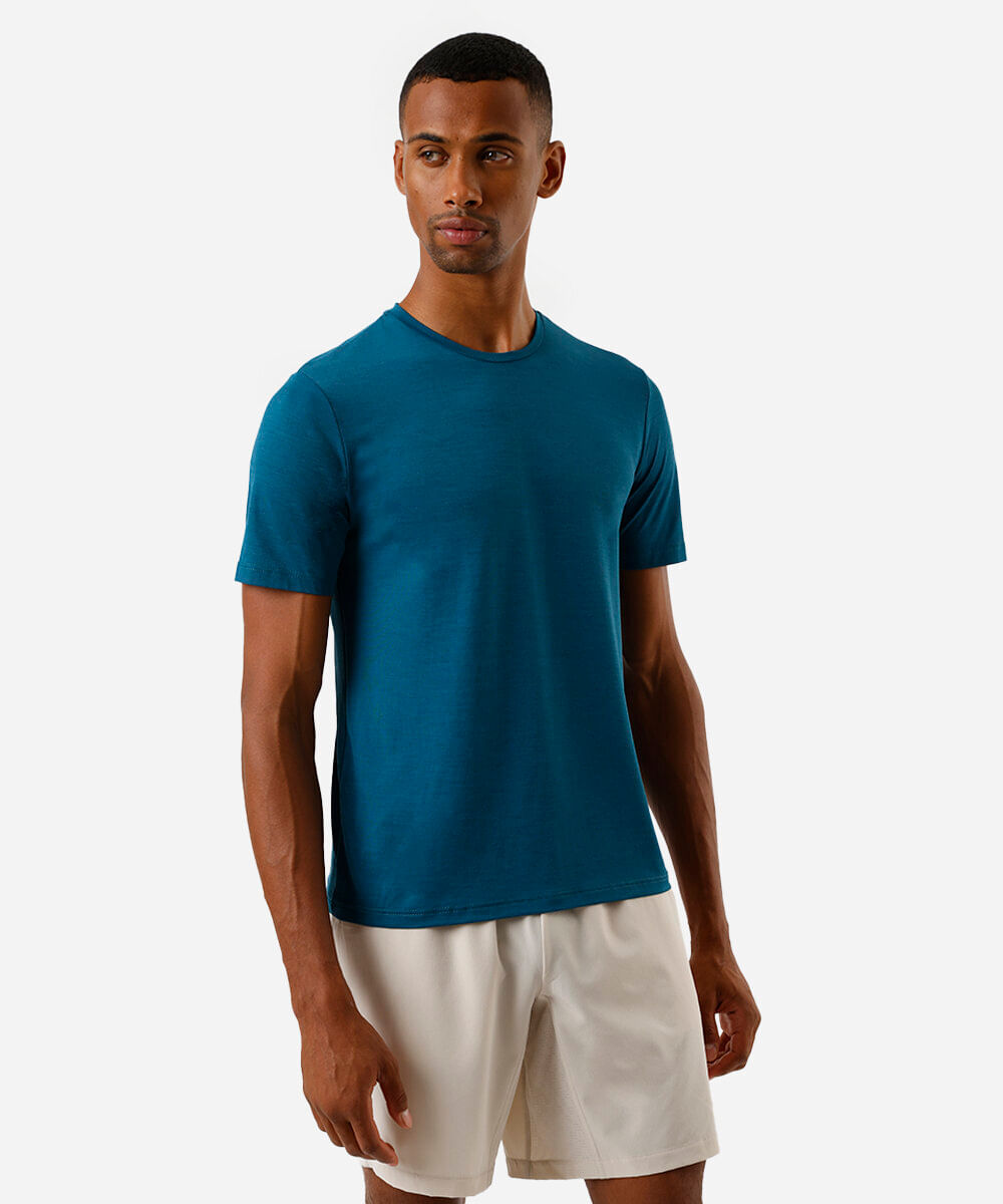 camiseta esportiva masculina de poliamida texturizada azul