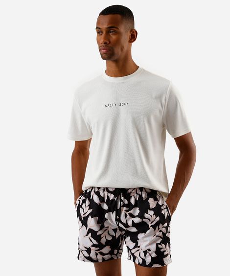 short masculino boardshort floral preto