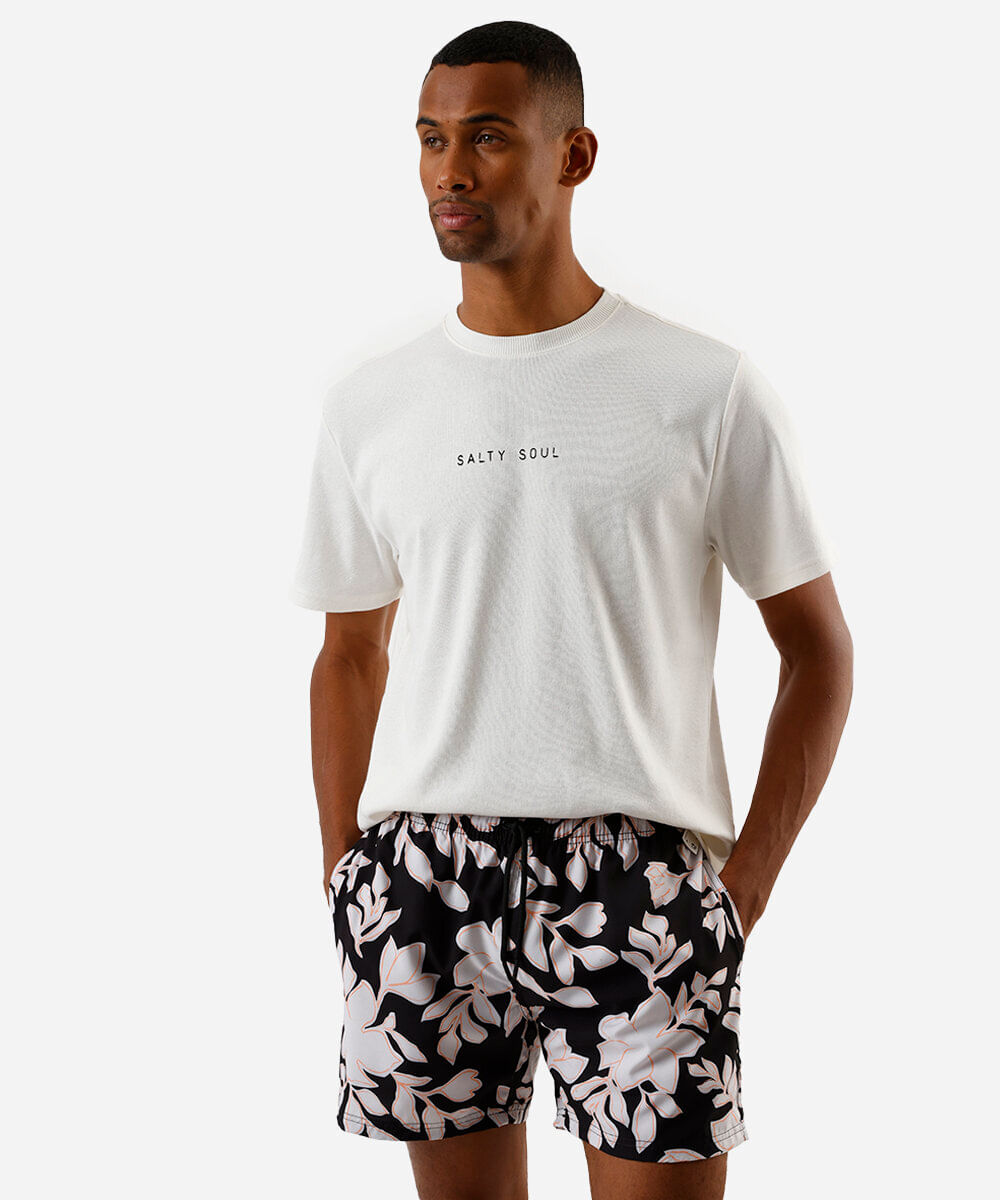 short masculino boardshort floral preto