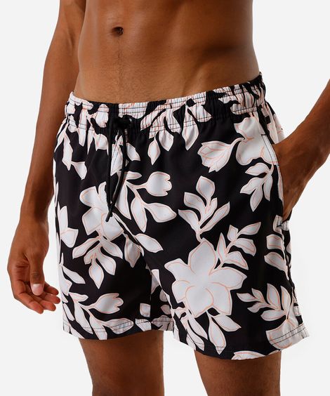 short masculino boardshort floral preto