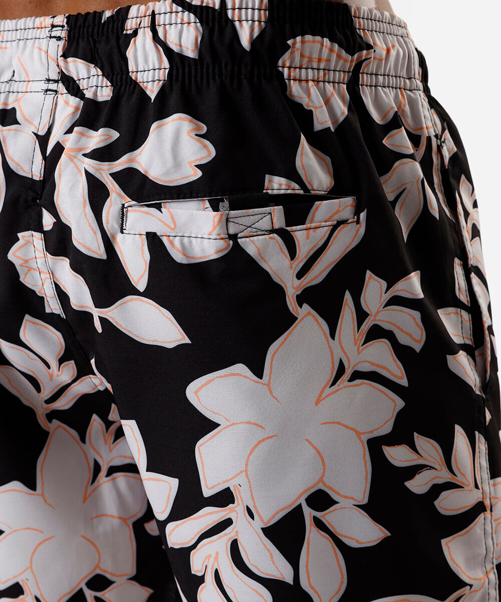 short masculino boardshort floral preto