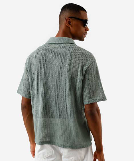 camisa box masculina de tricot texturizada verde