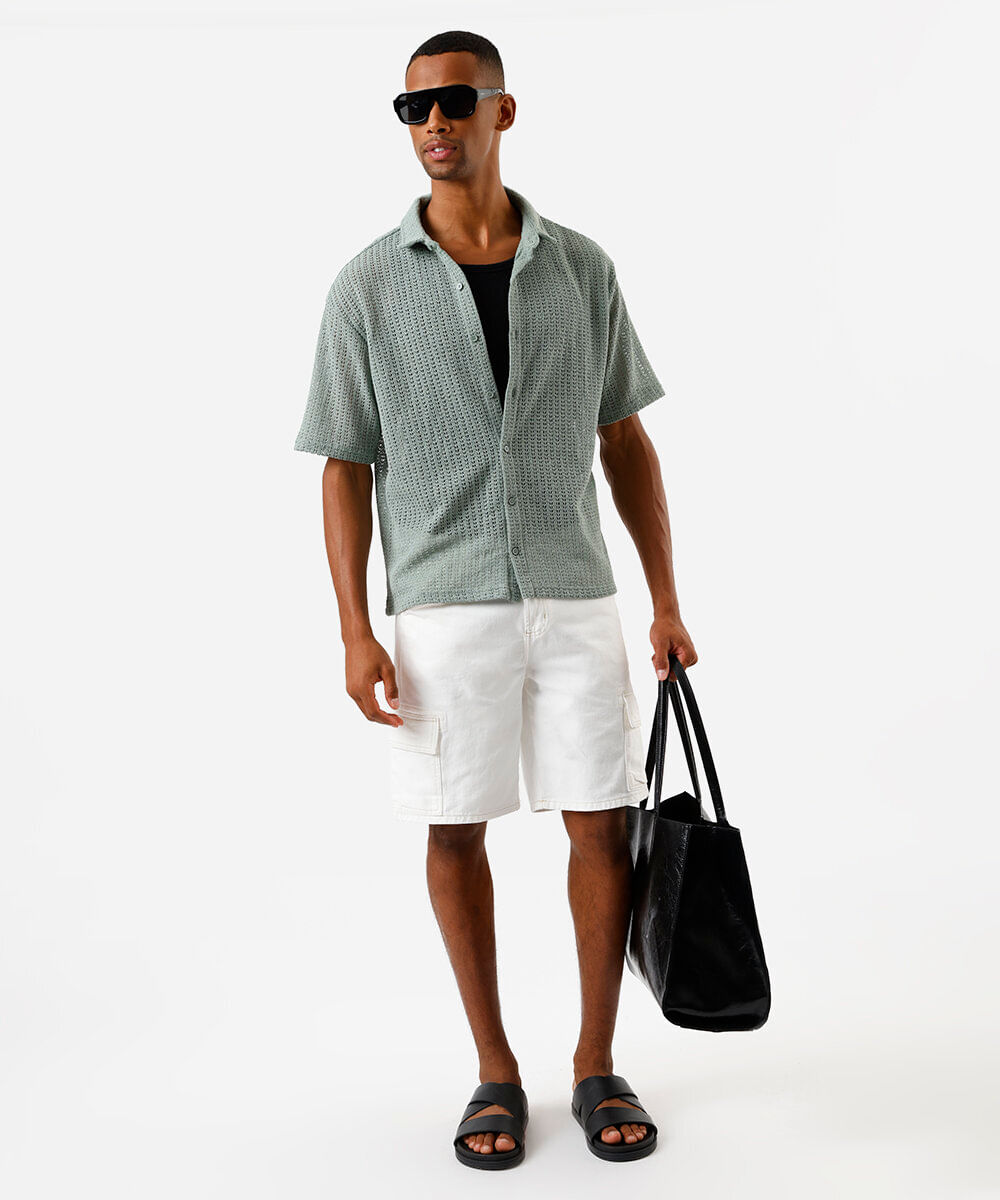 camisa box masculina de tricot texturizada verde