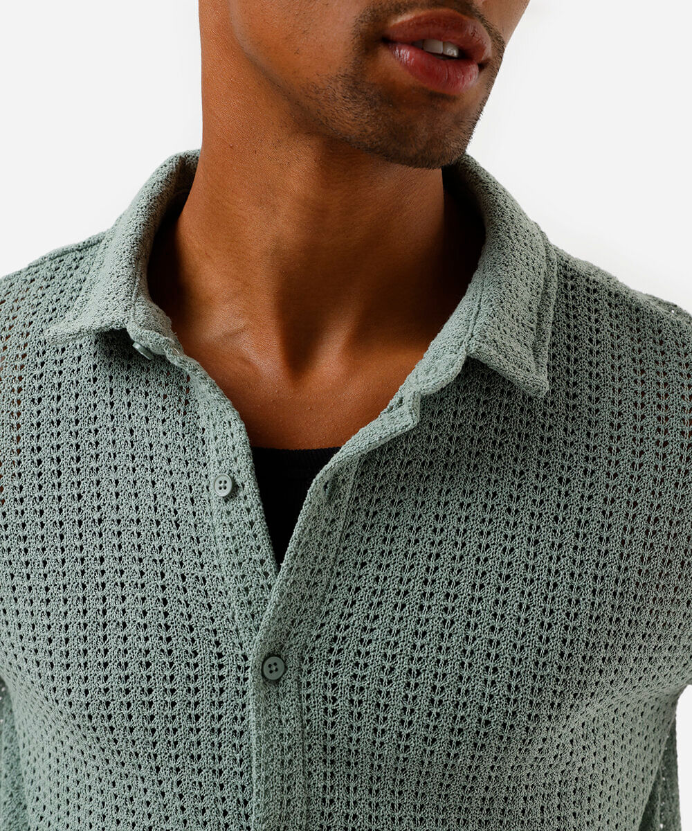 camisa box masculina de tricot texturizada verde