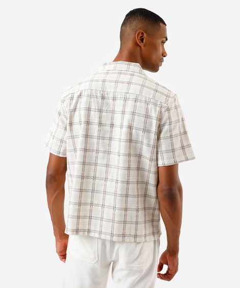 camisa masculina manga curta xadrez texturizada bege