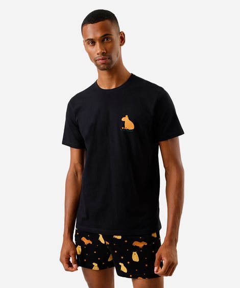 pijama masculino de algodão capivara preto