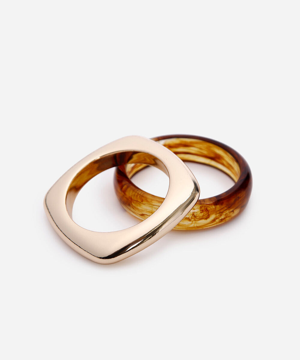 kit de 2 braceletes bangles turtle dourado