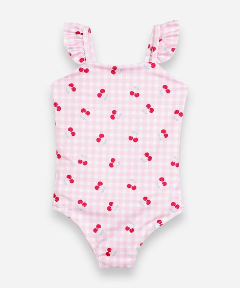 maiô infantil vichy cereja rosa