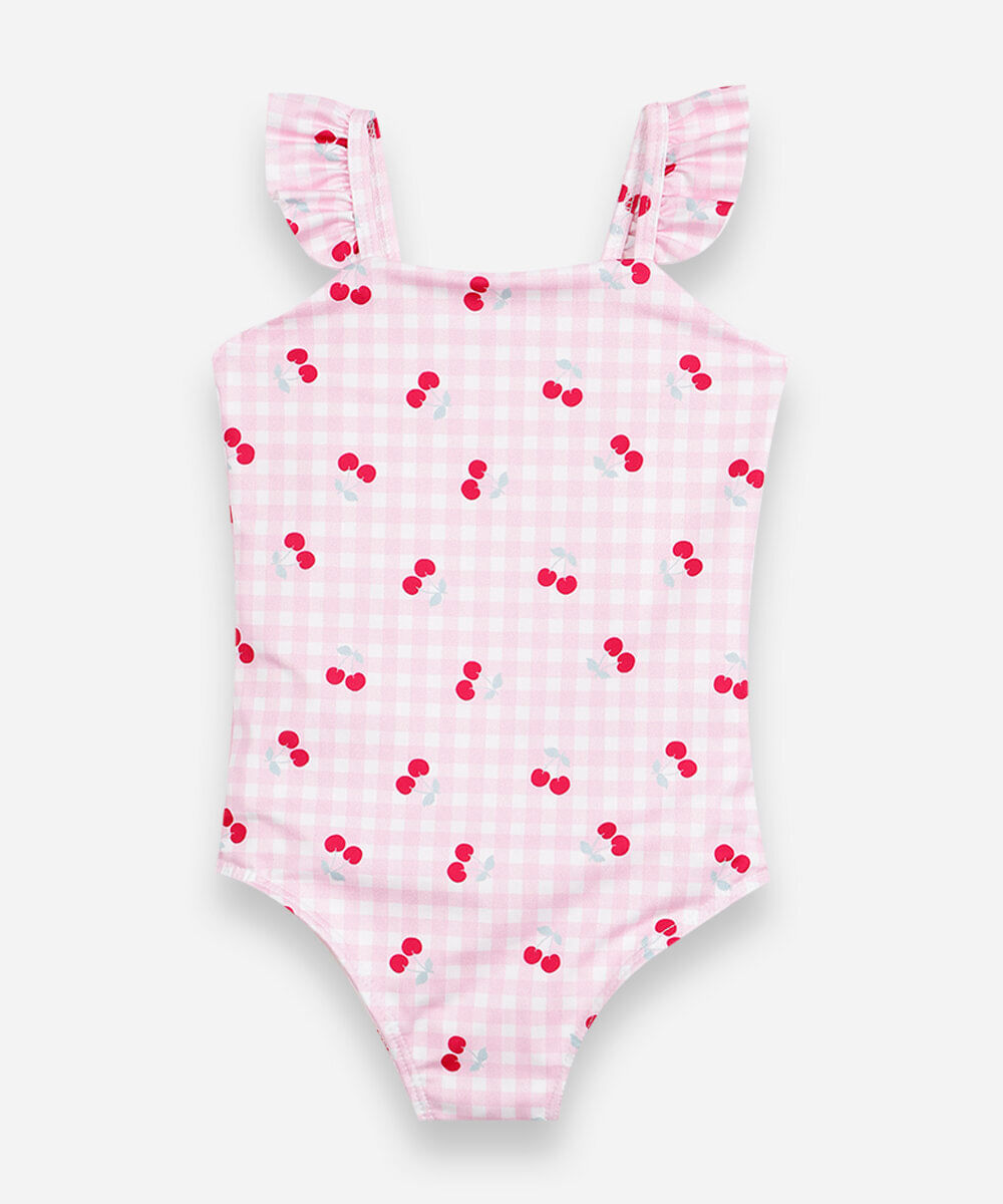maiô infantil vichy cereja rosa