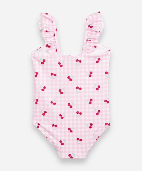 maiô infantil vichy cereja rosa