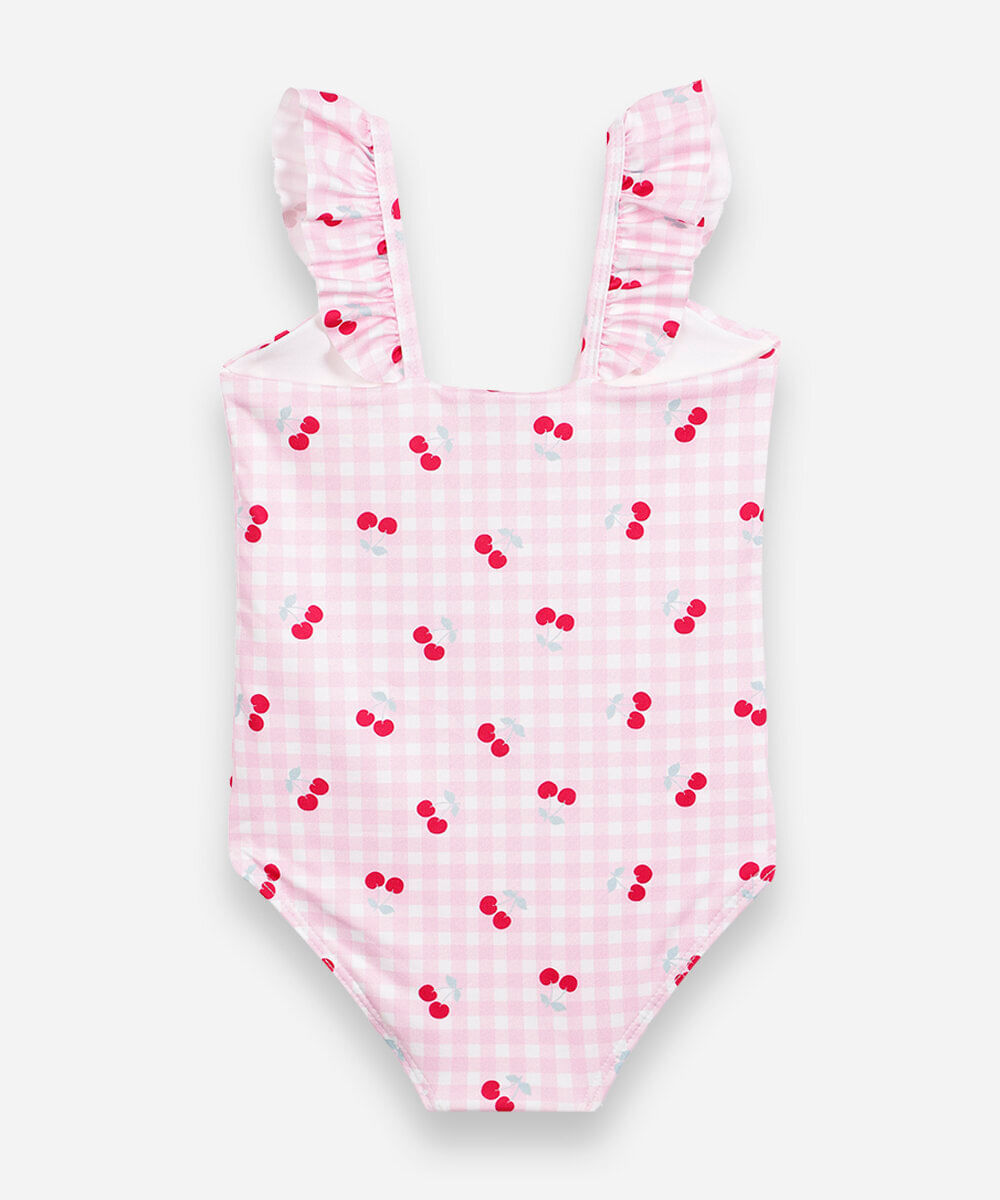 maiô infantil vichy cereja rosa