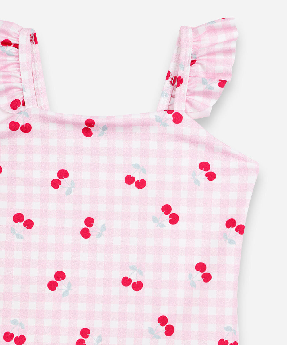maiô infantil vichy cereja rosa
