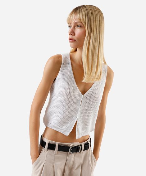colete cropped feminino de tricot off white