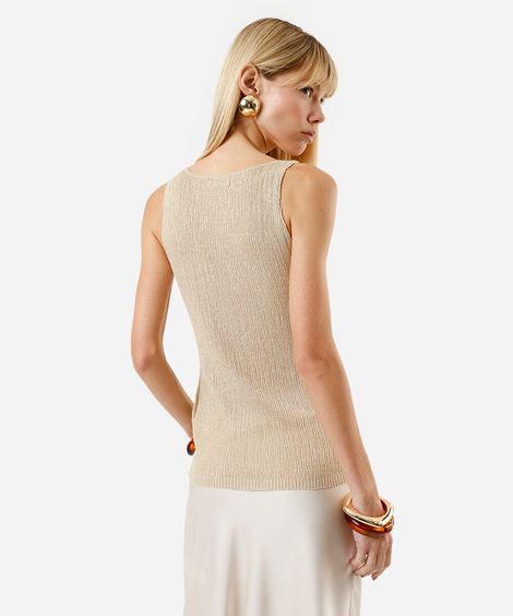 regata feminina de tricot com lurex e fivelas dourada