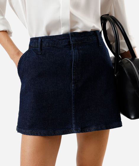 minissaia evasê feminina jeans azul