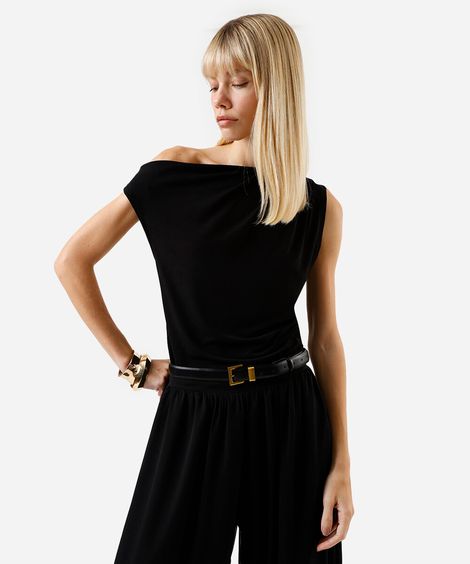 blusa feminina franzida assimétrica preta