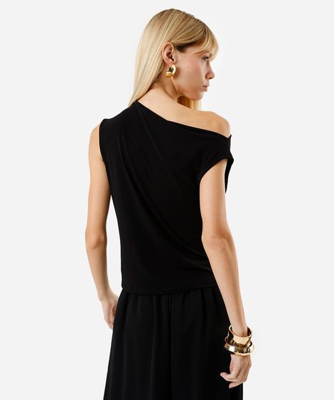 blusa feminina franzida assimétrica preta