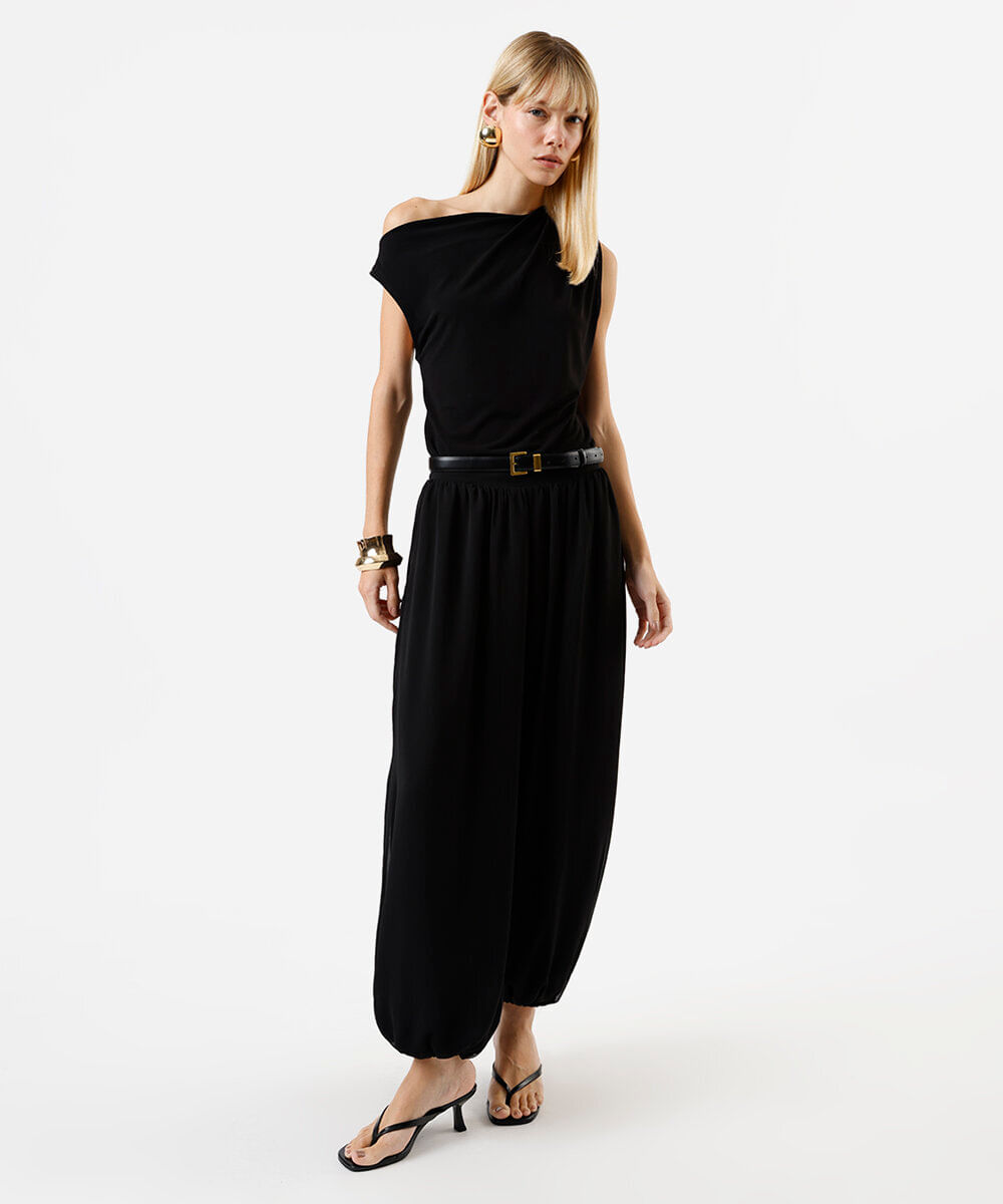 blusa feminina franzida assimétrica preta