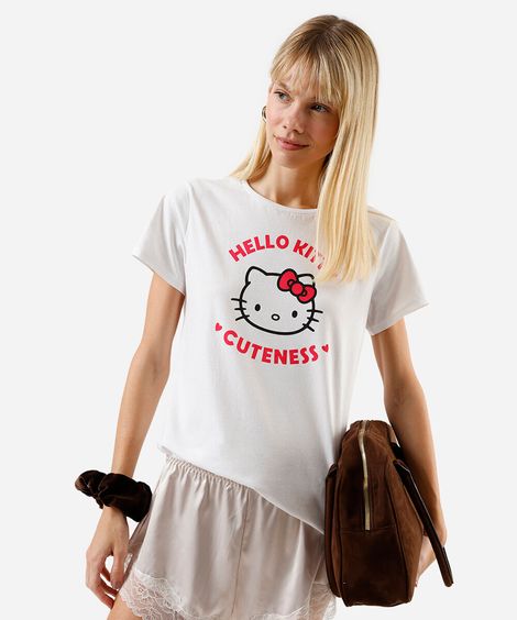 camiseta feminina de algodão hello kitty off white