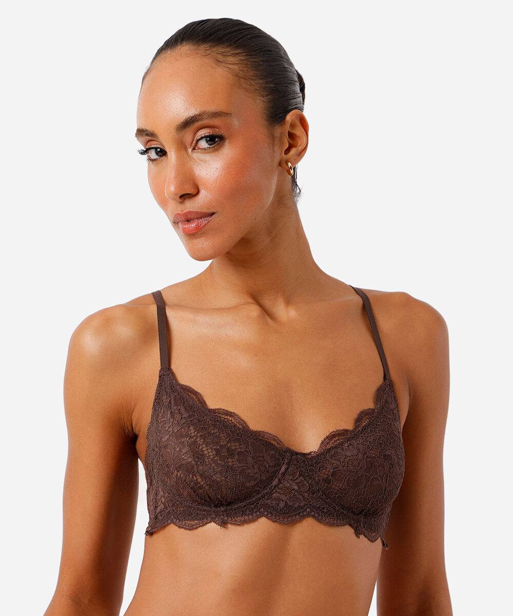 sutiã meia taça básico renda marrom