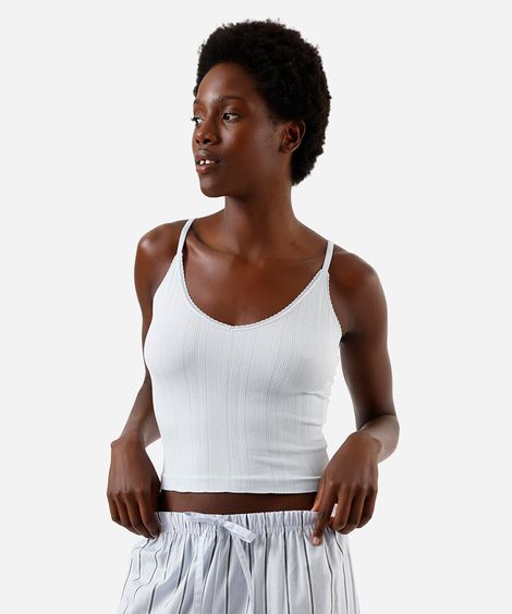 regata pijama feminino alças finas listra relevo azul