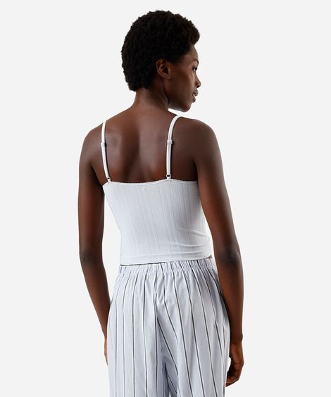 regata pijama feminino alças finas listra relevo azul