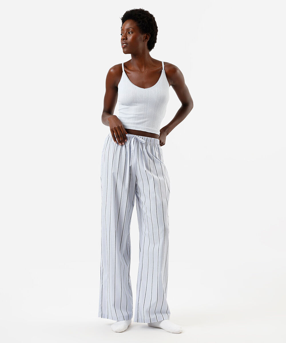 regata pijama feminino alças finas listra relevo azul