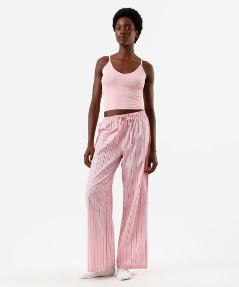 calça de pijama listrada rosa