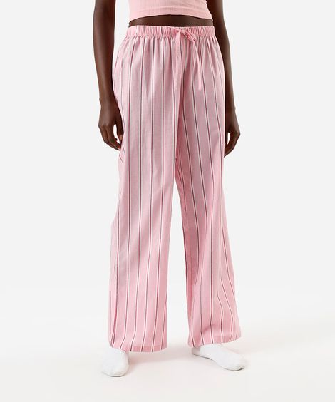 calça de pijama listrada rosa
